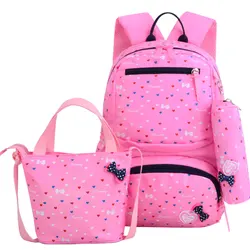 3pcs/set fashion dot print children waterproof school bags for Teenagers girls bow Kids Cute backpacks girl book bag sac mochila