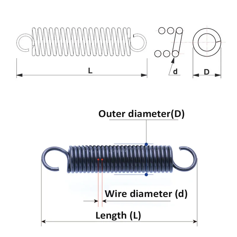 Extension Springs With Hook Ends  Steel Tension Spring  Wire Diameter 1.5/1.6/1.8mm Outer Diameter 10/12/13/15/16/18/20mm