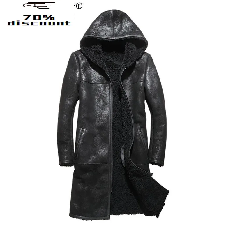 

Genuine Sheepskin Leather Jacket Winter Sheep Shearling Coat Men Original Windbreaker Natural Fur Coat wp20a452 KJ2423