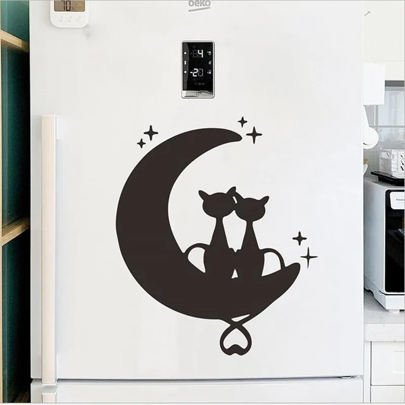 

1PCS Black Moon Couple Cat Back View Wall Sticker For Livingroom Door Bedroom Wall Beautification Decorative Home Decor 39*46CM