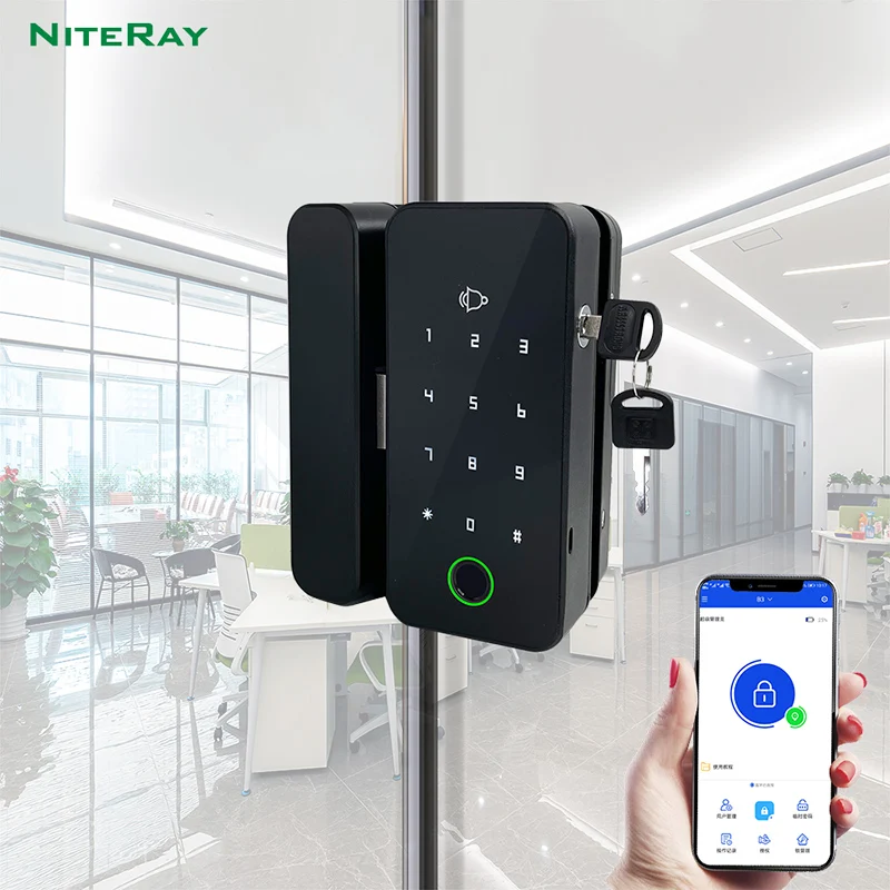 

Smart Glass Door Biometric fingerprint Lock RFID IC Card Code Remote Control App Bluetooth Office Electric Lock Sliding Door