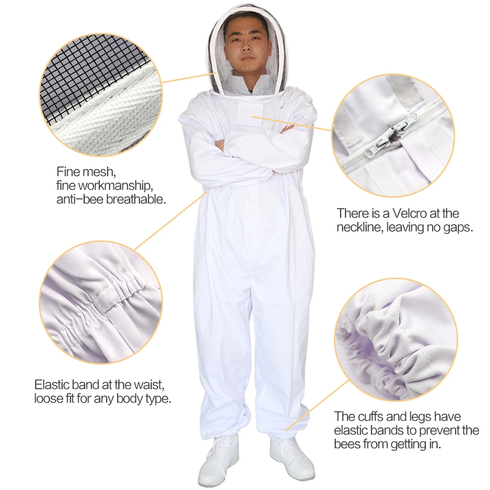 

Beekeeping Suit Professional Anti Bee Suit Air Cotton Fabric Protective Clothing Bee Suit with Removable Hat Ventilated