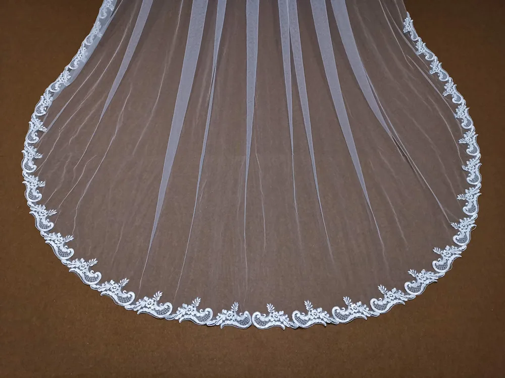 Echt Fotos Weiß/Elfenbein Hochzeit Schleier 5 Meter Lange Kamm Spitze Mantilla Kathedrale Braut Schleier Hochzeit Zubehör Braut Veu