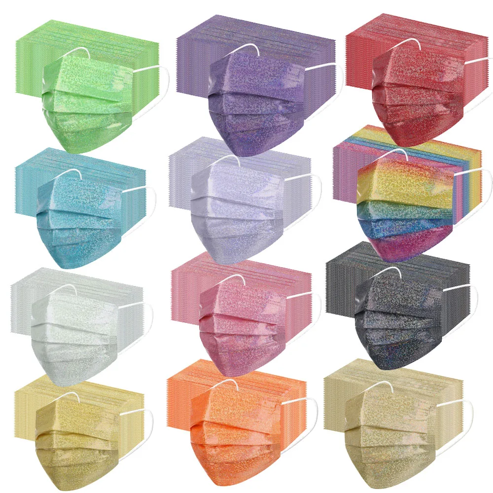 Disposable Mask Breathable Glittering Rainbow Cloth Mask Dual Layers Fabric Nano Cloth Filtering Protection  Face Block Cover