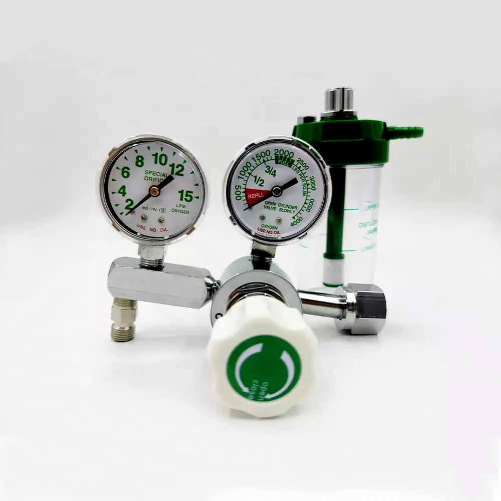 Medical Oxygen Regulator CGA540 With Double Gauge Flow Meter Regulator High Pressure For for Oxygen Cylinder 4000psi