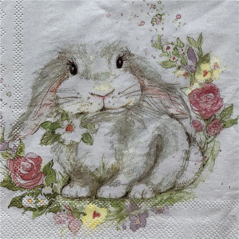 Cute napkins paper elegant tissue rabbit flower arts for decoupage wedding birthday party beautiful decor handkerchief towel