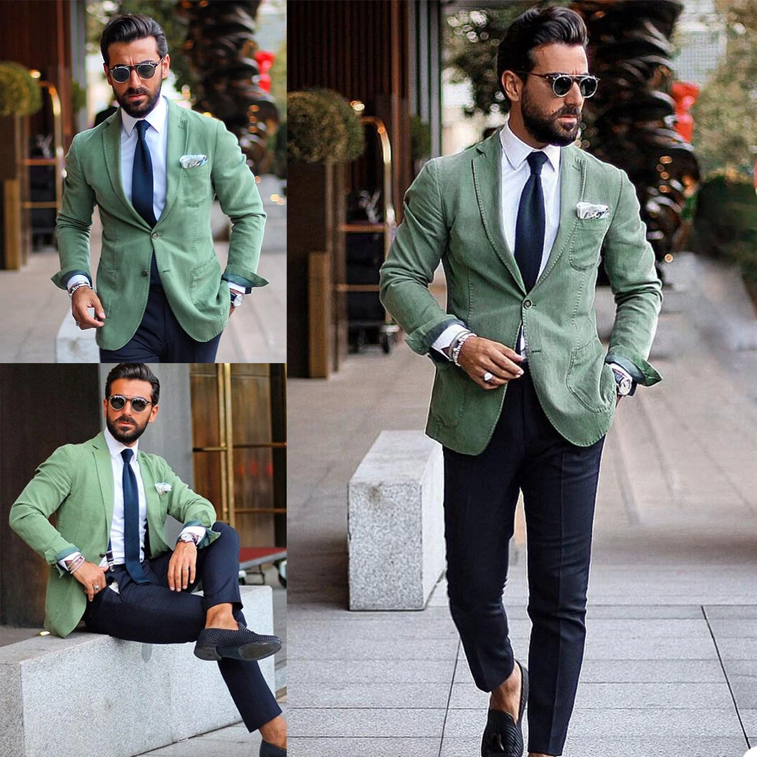 Zomer Groen Heren Broek Past Een Knop Notched Revers Bruidegom Beste Man Jacket Party Prom Bruiloft Blazer Smokings Custom Een stuk