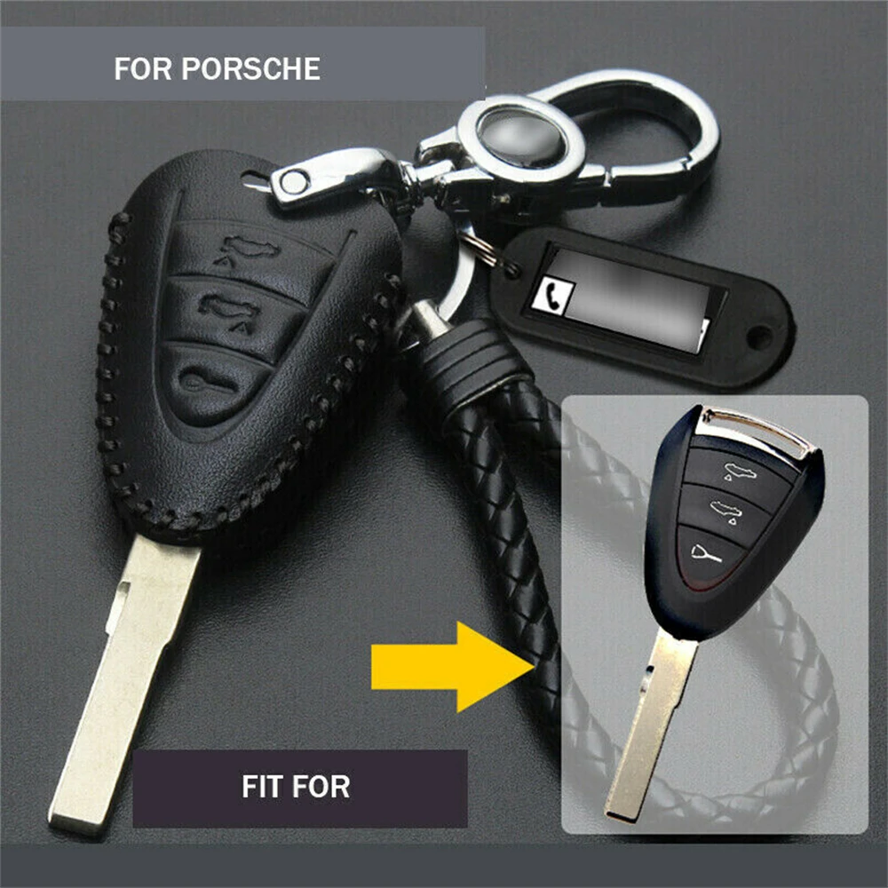 

Genuine Leather Remote Start Car Key Case Cover Fob Protector Holder Auto Accessories Shell Skin For Porsche Boxter 911 Cayman