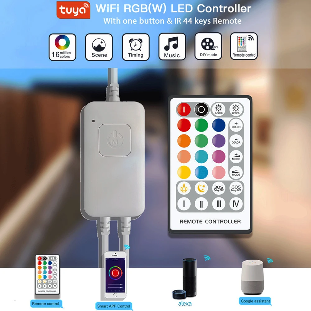 

DC5-24V Tuya Smart WIFI IR 28-Key Remote Control RGB RGBW Voice Controller Compatible With Alexa GoogleAssistant LED Light Strip