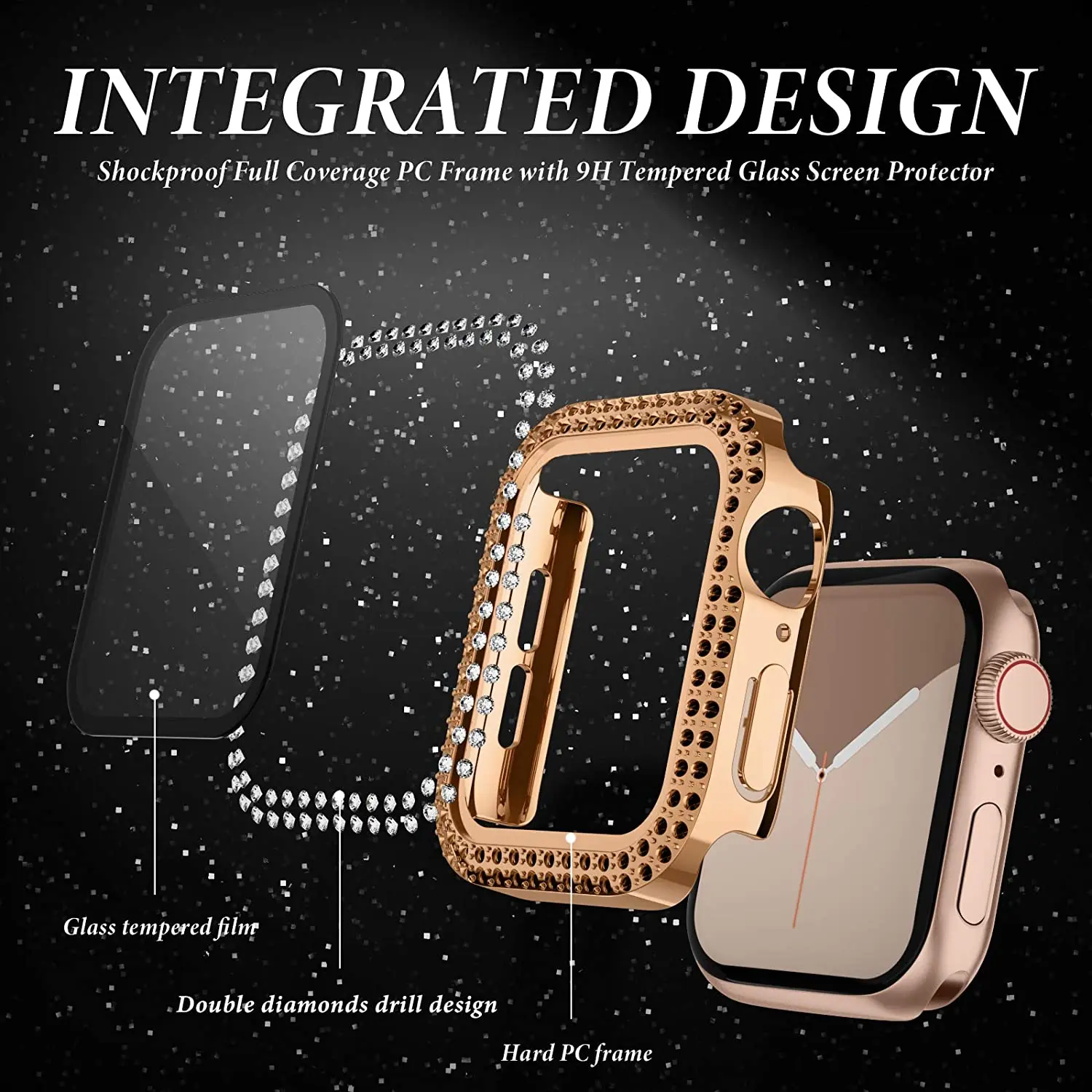 Diamond Case For Apple watch 9 8 45mm 41mm 44mm 40mm 42mm 38mm Accessories Bling Bumper Protector Cover iWatch series 7 3 5 6 se