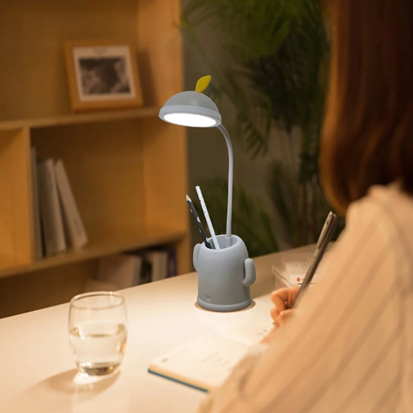 Lampe de bureau LED aste USB avec porte-stylo pour enfants, lumière de protection des yeux, écoliers, dortoir, table