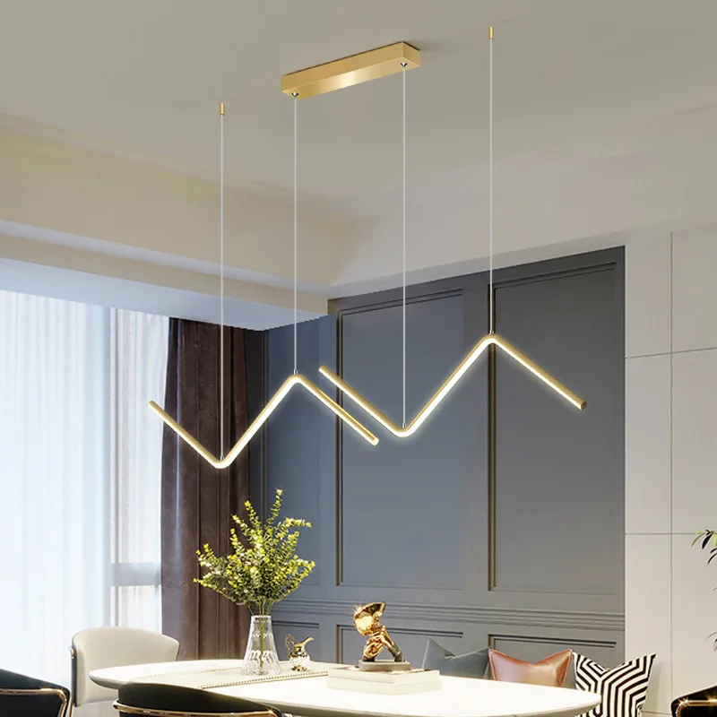 

Kobuc Wave Hanging Light Fixture Modern Linear Pendant Light LED 26W Black Gold For Kitchen Bar Dining room Shop Window Coffee