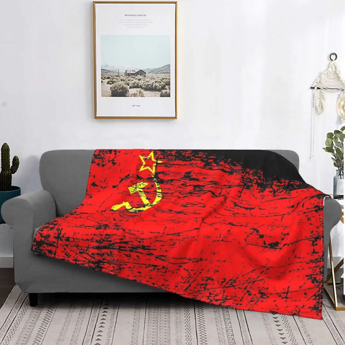 Soviet Union USSR Russia Flag Blanket Flannel Textile Decor Communist Socialist Soft Thin Throw Blanket for Home Sofa Bedspread