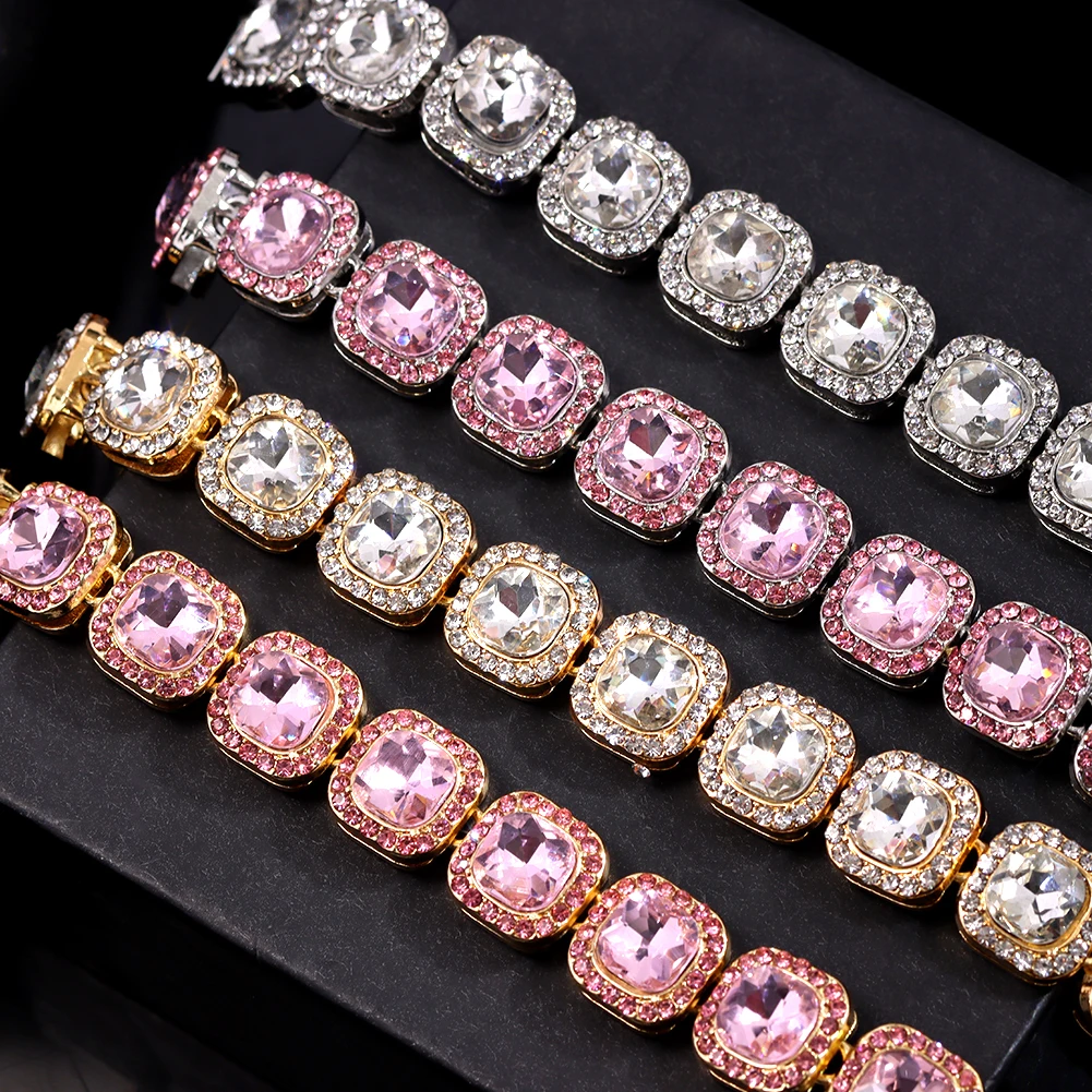 Luxury Full Rhinestone Big Tennis Chain Bracelets For Women Men Fashion Bling Iced Out Square Crystal Bracelet On Hand Jewelry