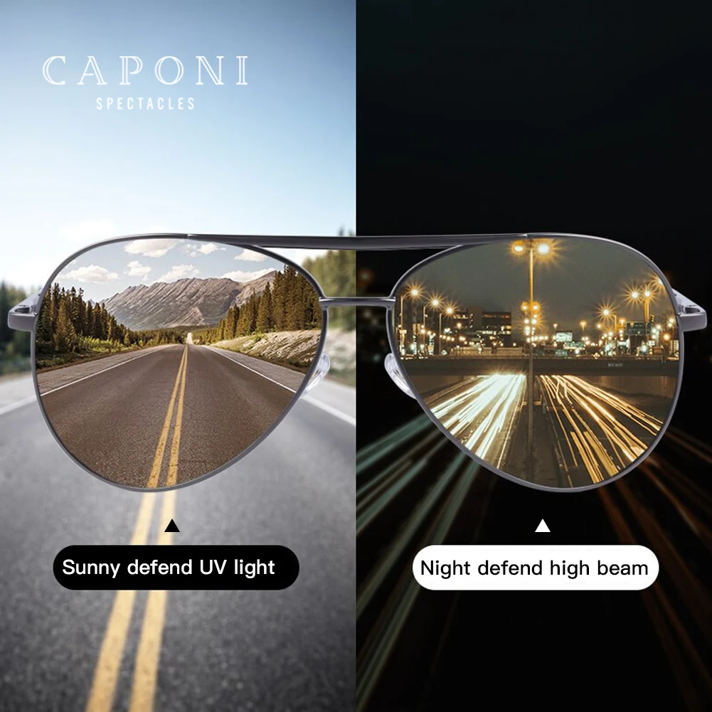 CAPONI Cổ Điển Kính Mát Nam Photochromic Ngày Và Lái Xe Ban Đêm Kính Vàng Polit Câu Cá Nam Kính Chống Nắng BSYS3104