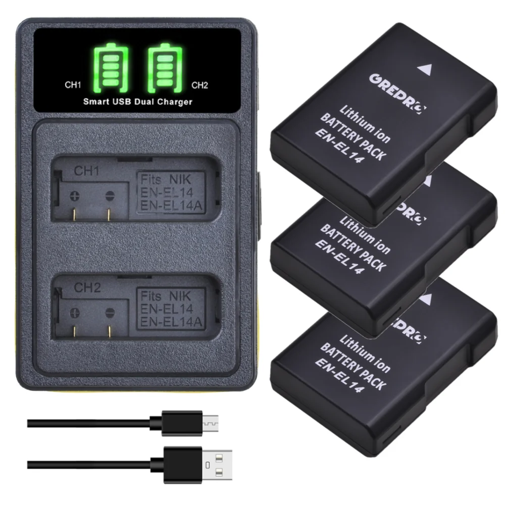 

EN-EL14A EN-EL14 Battery and Charger for Nikon EN EL14 EL14A D3500 D5500 P7800 P8000 D5600 D5300 D3300 D5200 D3200 D5100 Camera