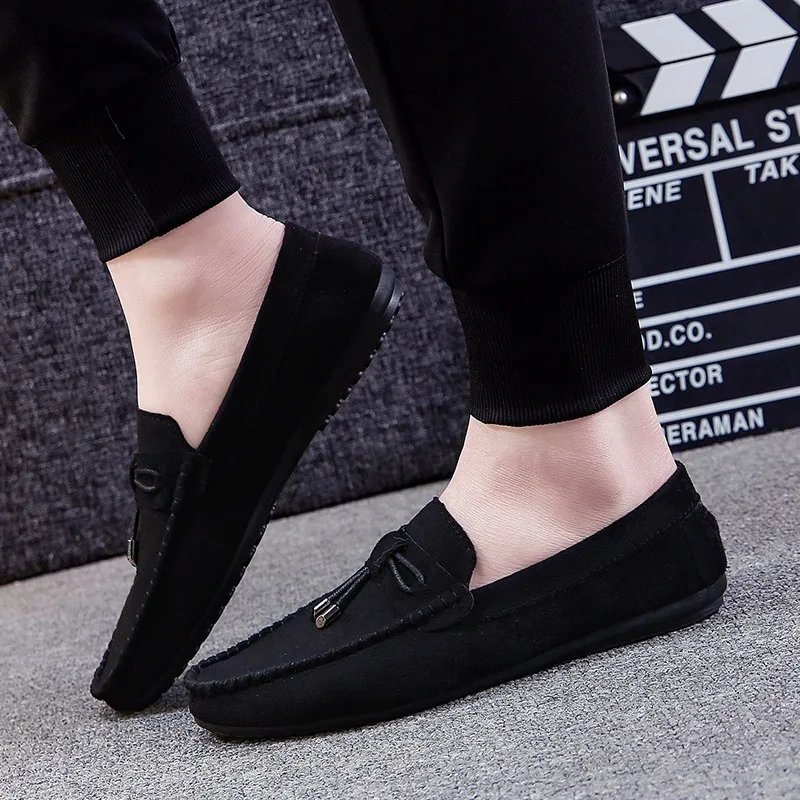 Men's Casual Shoes Fashion Men's Shoes Suede Soft Men's Slippers Slip Cover Men's Driving Shoes Black Red Men's Lazy Shoes