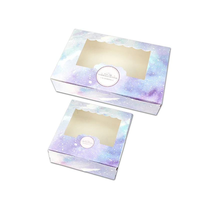20PCS Gift Box With Window Galaxy Star Wedding Gift Box For Cake Candy Food Cookie Packaging Box Gift Wedding Favors Supplier