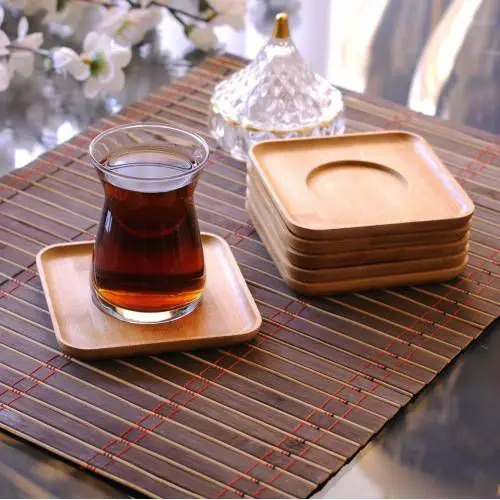 DOLBOVIBambu Tea Plate 6'Lı Coaster Wood Organic Tea Plate Team mug кружка coffee cup cup اكواب قهوه tazas