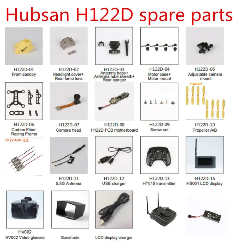 Hubsan H122D X4 RC Drone Quadcopter spare parts blades motor remote control main board charger motor base cover shell Camera