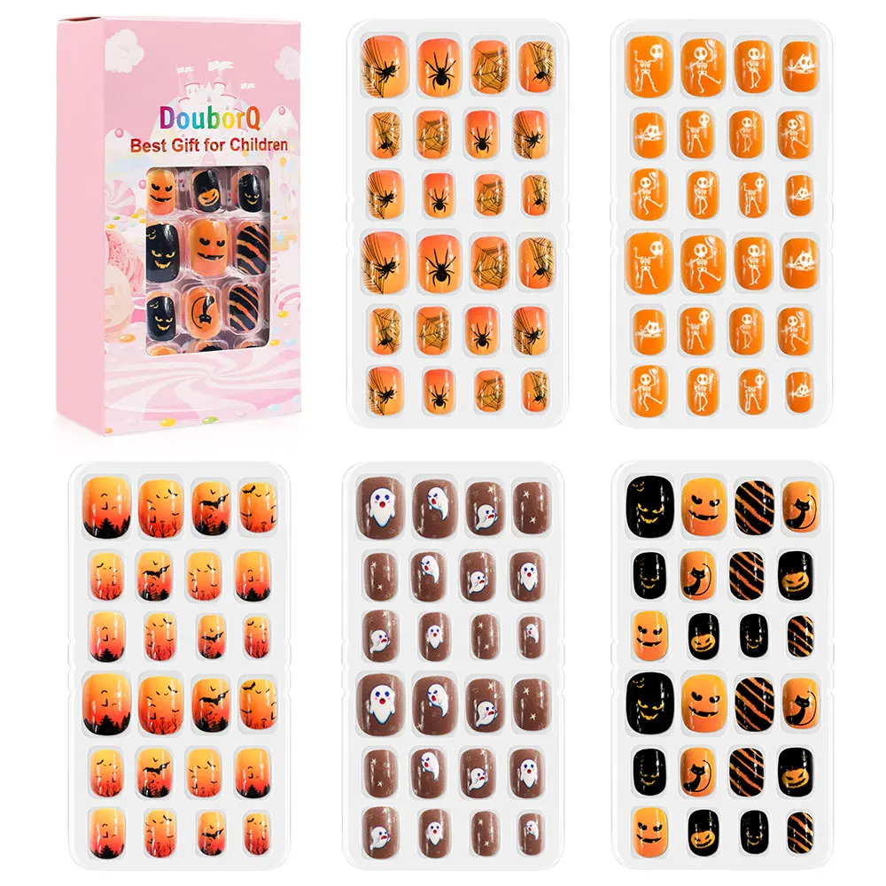 120Pcs/Set Full Cover Kids False Nails Press On Self Adhesive Nail Manicure Tips Hallween Fake Nails For Manicure Tool