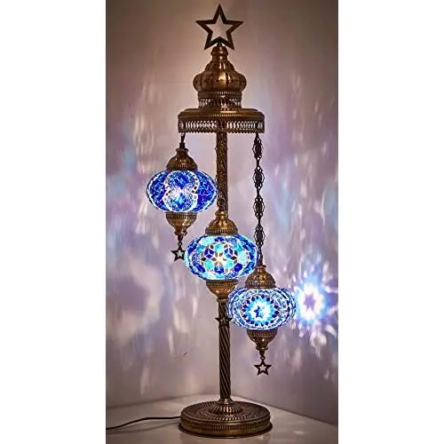 19 Colors - 3 Big Globes English Moroccan Mosaic Tiffany Floor Table Lamp for North American Use, 37 