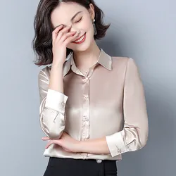 Silk Shirts for Women Satin White Shirt Women Solid Long Sleeve Blouses for Woman Silk Blouse Office Lady Satin Blouses Tops 3XL