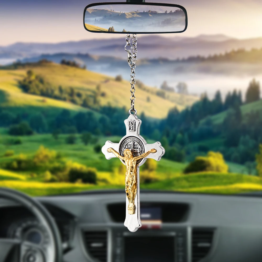 

Car Accessories Rearview Mirror Decoration Catholic Jesus Cross Christ Religious Car Pendant Hanging Wall Crosses Crucifix Cross