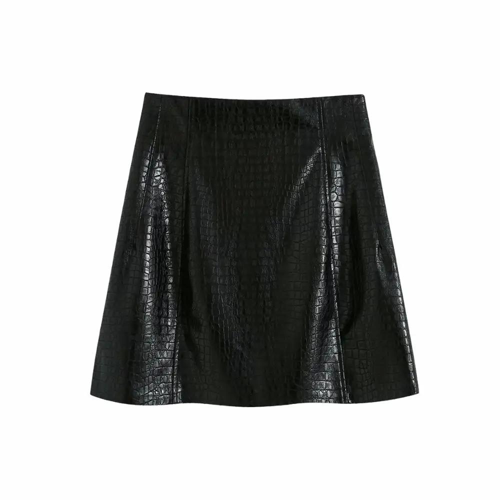 Women Fashion with Metal Buttons Faux Leather Mini Skirt Vintage a Line High Waist Female Skirts Mujer High Quality