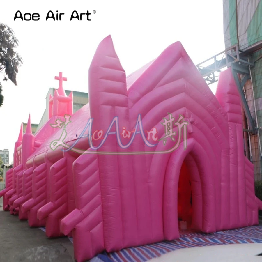 Hot Pink Gothic Castle Inflatable Wedding Church With Air Blower For Outdoor Activities/Party Made By Ace Air Art