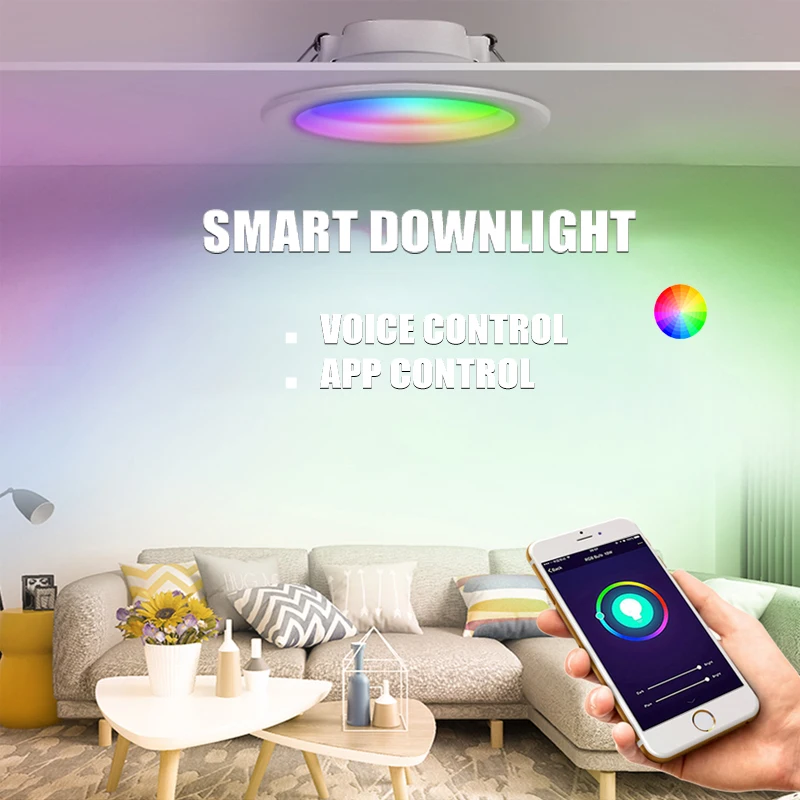 Imagem -02 - Tuya-luz de Teto Led Zigbee Rgbcw Lâmpada Embutida de 15w para Automação Residencial com Regulagem de Iluminação Ajustável Alexa Echo e Plushome