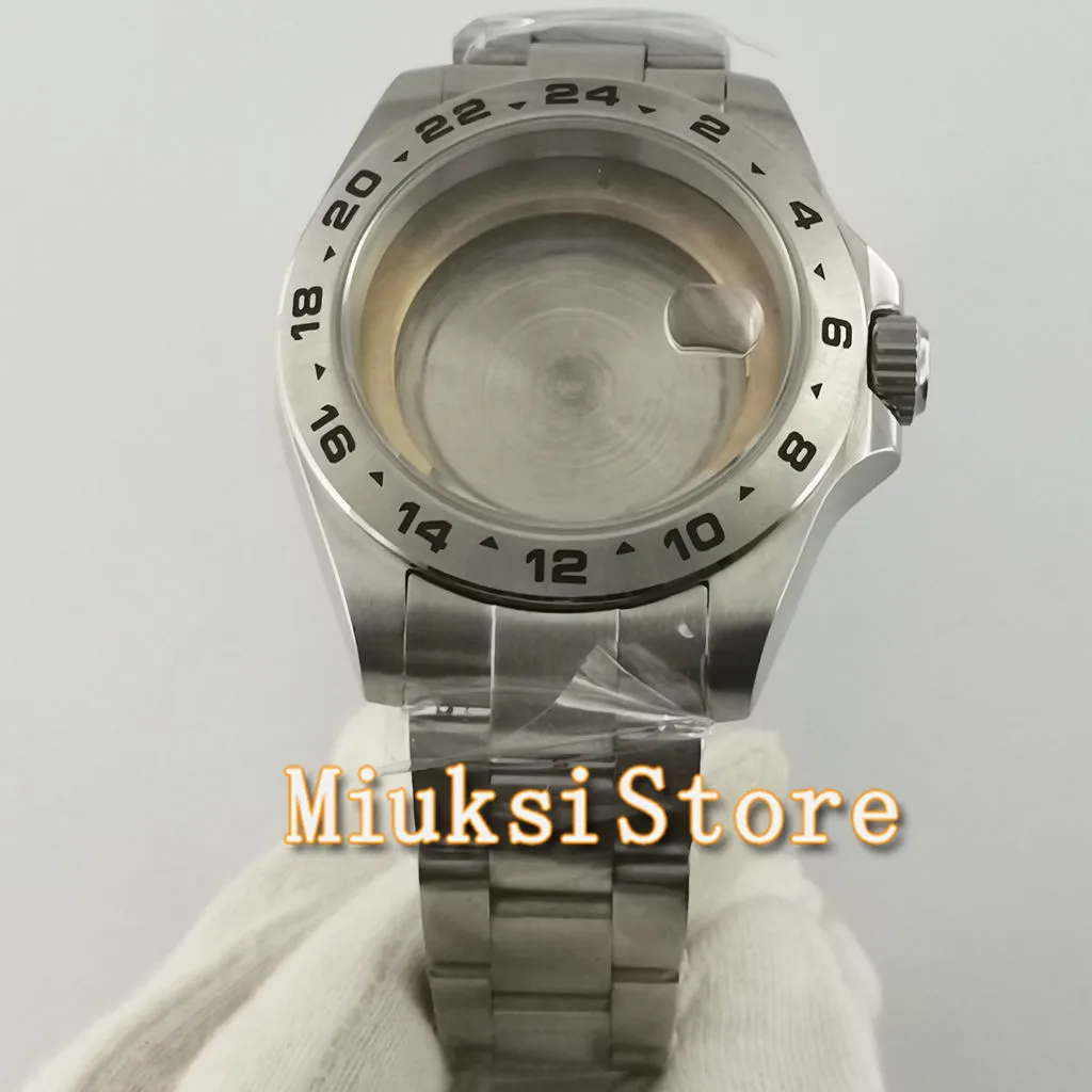 

43mm sterile silver watch case sapphire glass case fit Miyota 8205 8215 821A ETA 2836 2824 Mingzhu DG2813 3804 movement