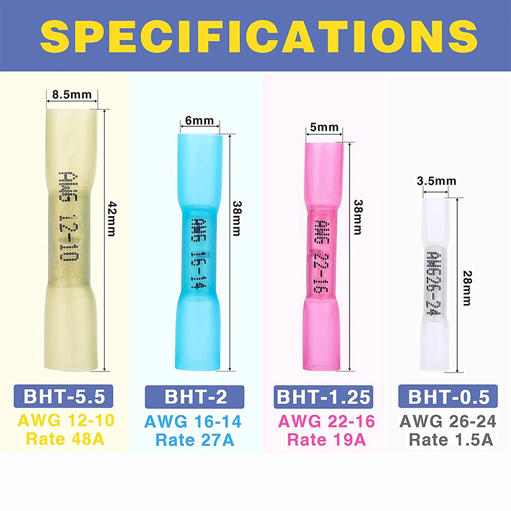 500PCS Heat Shrink Butt Connectors, Heat Shrink Wire Connectors,Waterproof Insulated Crimp Butt Splice Electrical Connectors Kit