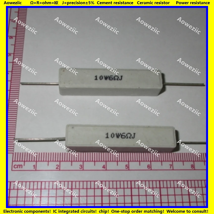 10 Buah RX27 Resistor Semen Horizontal 10W 6 Ohm 6 R 6 RJ 10W6RJ 10W6ohm 10W6R Resistensi Keramik Presisi 5% Daya Tahan