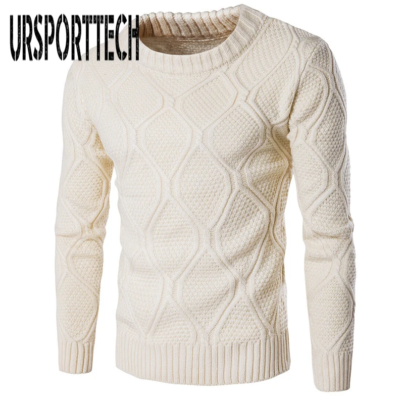 

URSPORTTECH Brand New Thick Mens Sweaters Men's Slim Fit Crew Neck Sweater Thick Warm Solid Color Knitted Sweaters Plus Size XXL