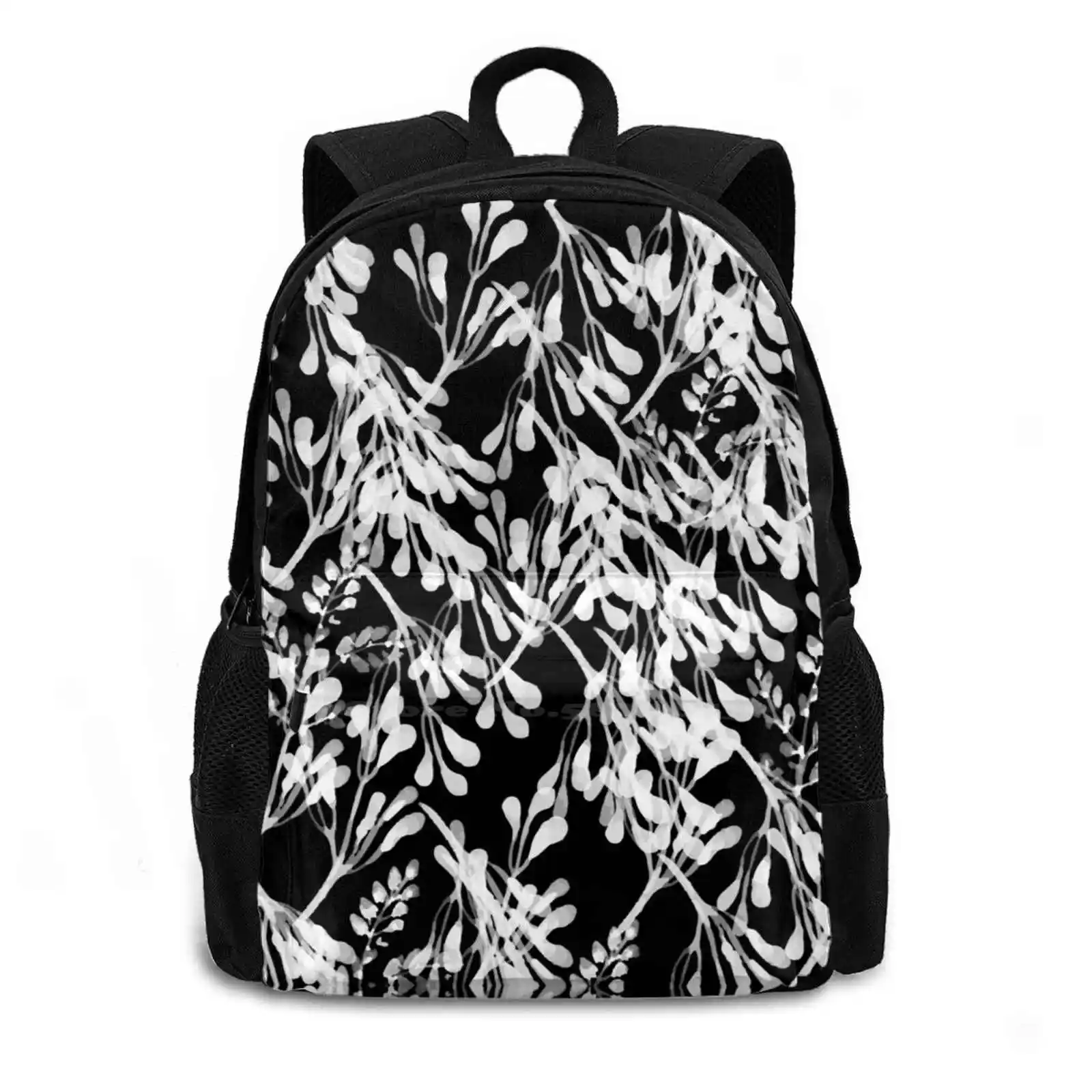 Black And White Bag Backpack For Men Women Girls Teenage Black Floral Flower Hibiscus Bloom Black And White Pattern Patterns