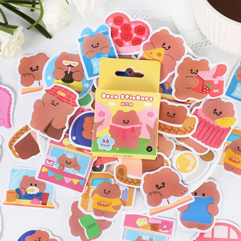 46 pcs Cute holiday Bear cat Decorative Sticker Scrapbooking diy Stick Label Diary Stationery Album Journal Bread snacks Sticker