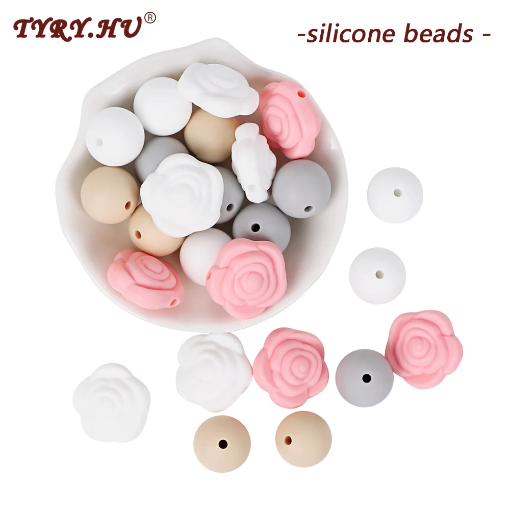 TYRY.HU 10pc Silicone Teething Beads Baby Pacifier Clips Chain Pearl Flower Silicone Teething Toys Food Grade Silicone Teether