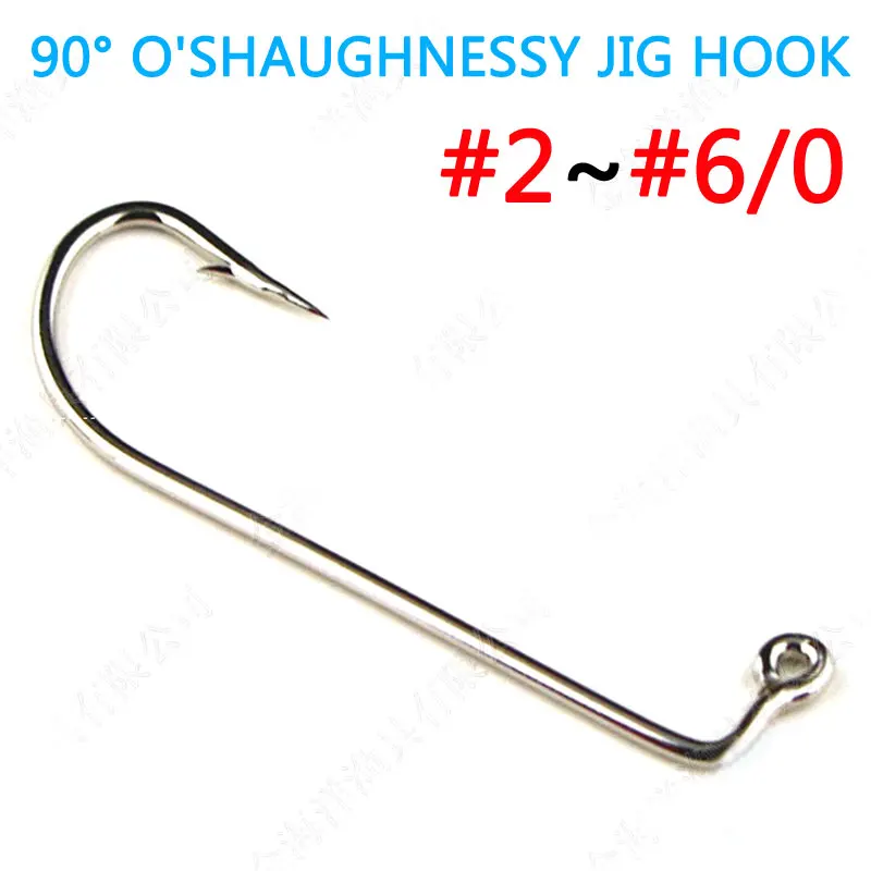 [100pcs] High Carbon Steel 90 Degree O'shaughnessy Jig Hook / Barbed Jig Fish Hook for Salltlwater Fishing Size #2~#6/0