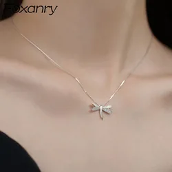 FOXANRY Silver Color Clavicle Chain Necklace for Women Trendy Elegant Charming Sparkling Zircon Dragonfly Bride Jewelry