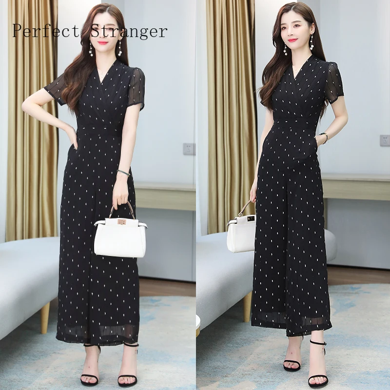 Jumpsuit Women One Piece Outfits 2021 Summer New Arrival Hot Sale V Collar Dots Short Sleeve Ladies Jumpsuits