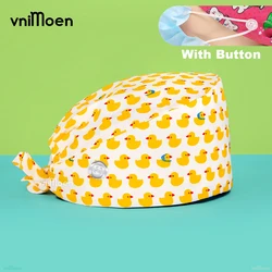 Little yellow duck Print 100% Cotton Dustproof Medical Uniform Nurse hat&cap Dentistry Wholesale Unisex Scrub Cap with button