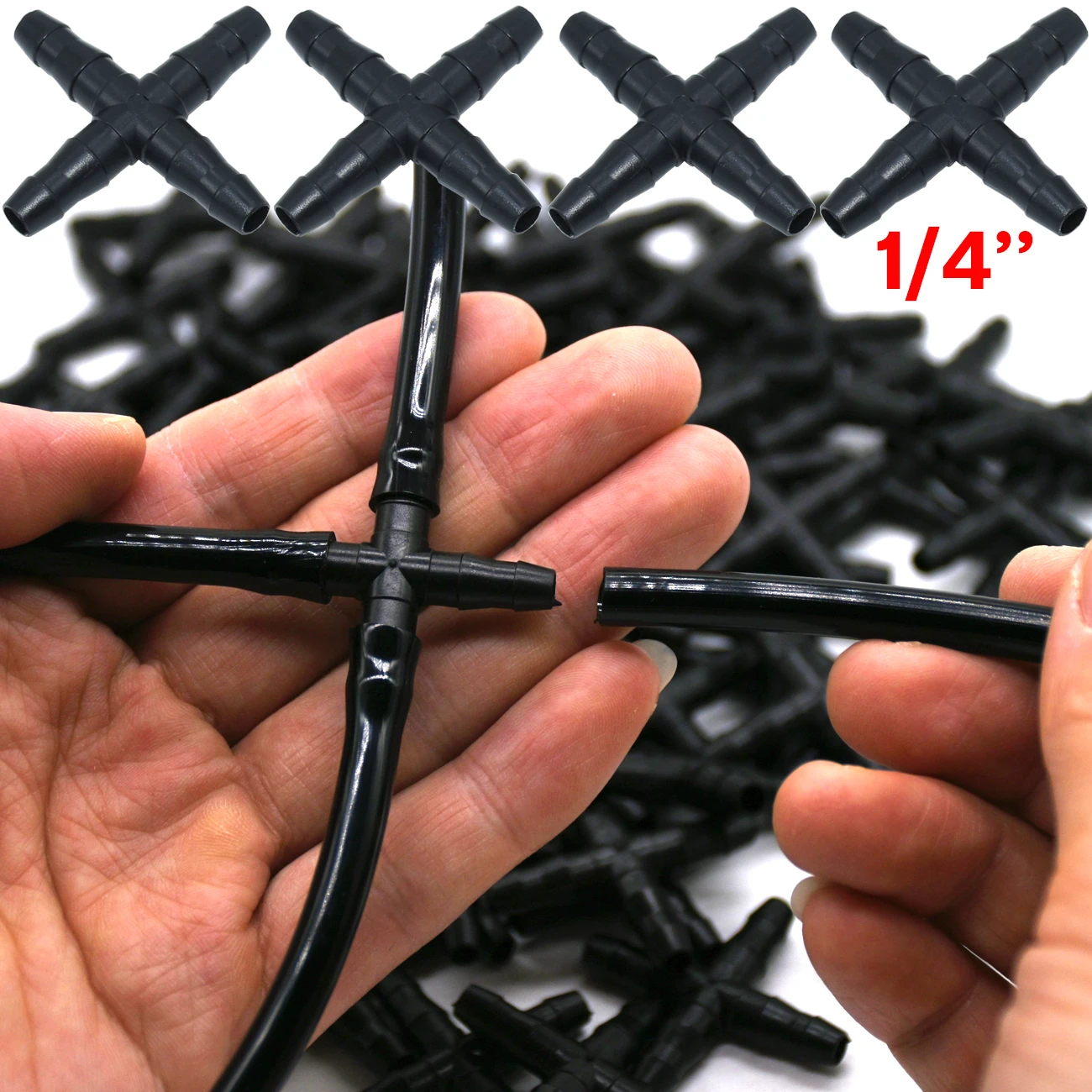 KESLA 10PCS 1/4\'\' Barb Cross Barbed Connector for 4mm Micro Tubing for 4/7mm PVC Hose Garden Irrigation Hose Joint Adapter