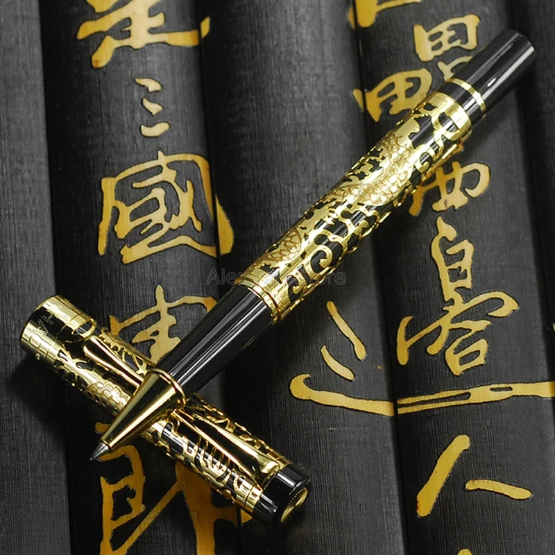 Imagem -03 - Jinhao 5000 Vintage Metal Rollerball Caneta Dragão Textura Escultura Preto & Dourado Negócio para Escritório Escola Suprimentos