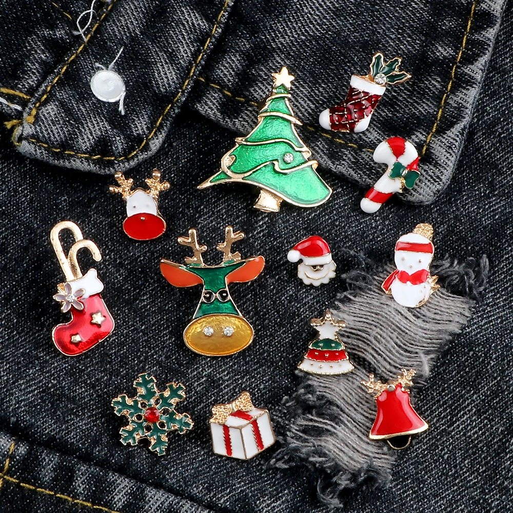 Hot Christmas Brooches Hat Cute Elk Snowman Trees Badge Pins Bells Sock Boot Snowflake Pin Unisex New Year Jewelry Gift For Kids