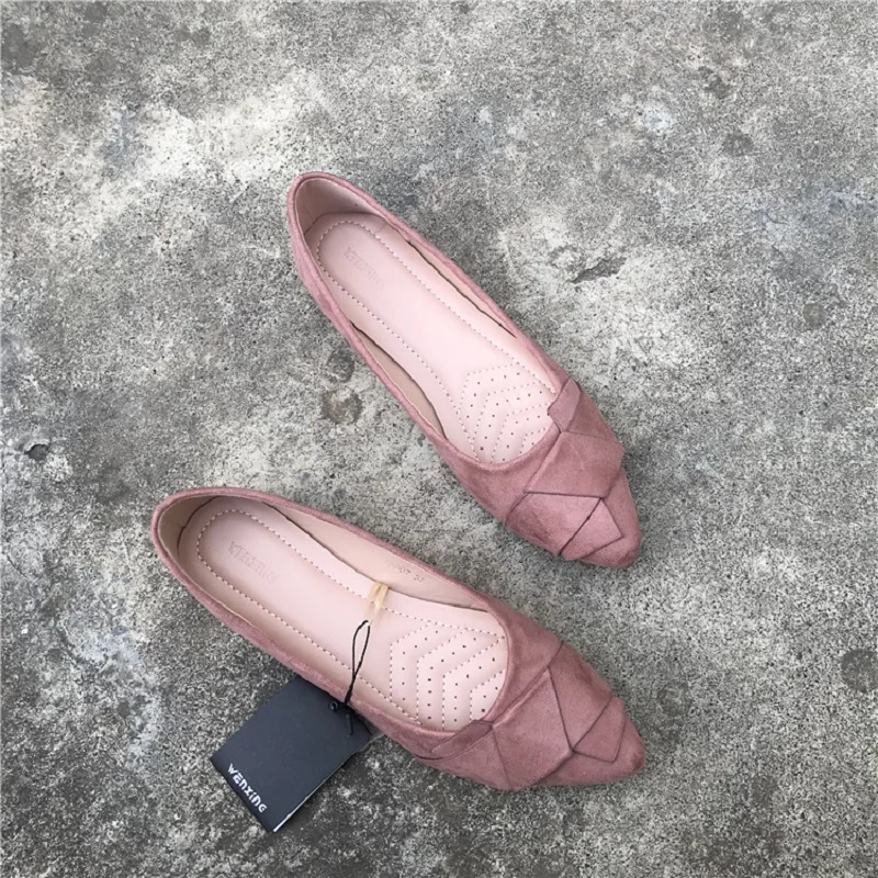 New 2021 Spring Women's Flat Shoes Flock Bow Ballet Flats Pointed Toe Slip On Moccasins Ladies Loafers Soft Casual Shoes Female