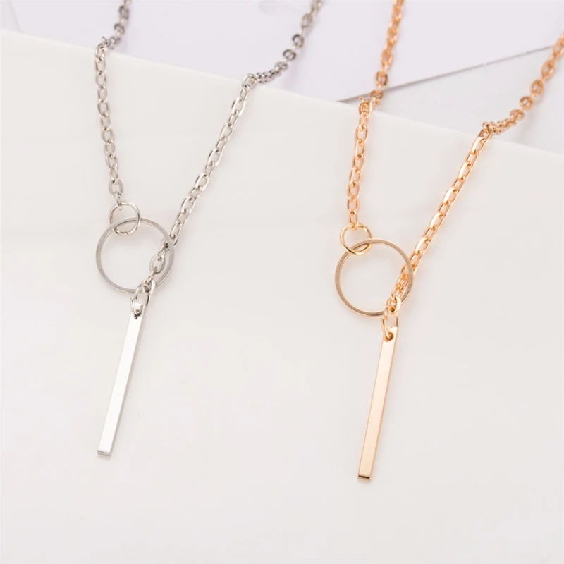 Hot Fashion Gold Color Chain Bar Circle Lariat Necklace Women Simple Long Strip Pendant Necklaces Statement Jewelry Wholesale