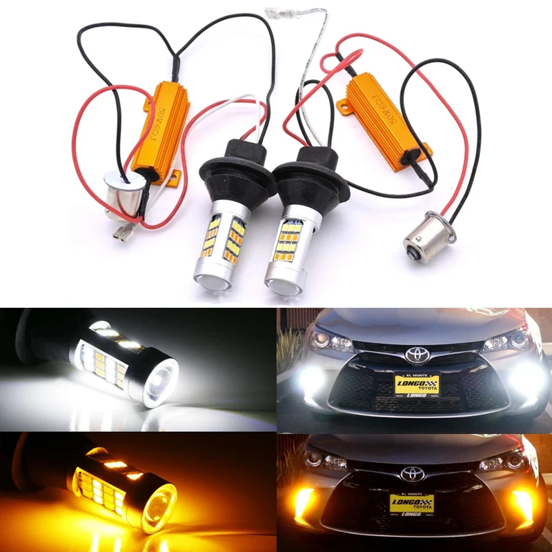 

2PCS BA15S BAU15S 1156 P21W S25 LED CANBUS T20 W21W WY21W 7440 42 2835 LED light Daytime Running Light+Turn Signal Dual Mode DRL