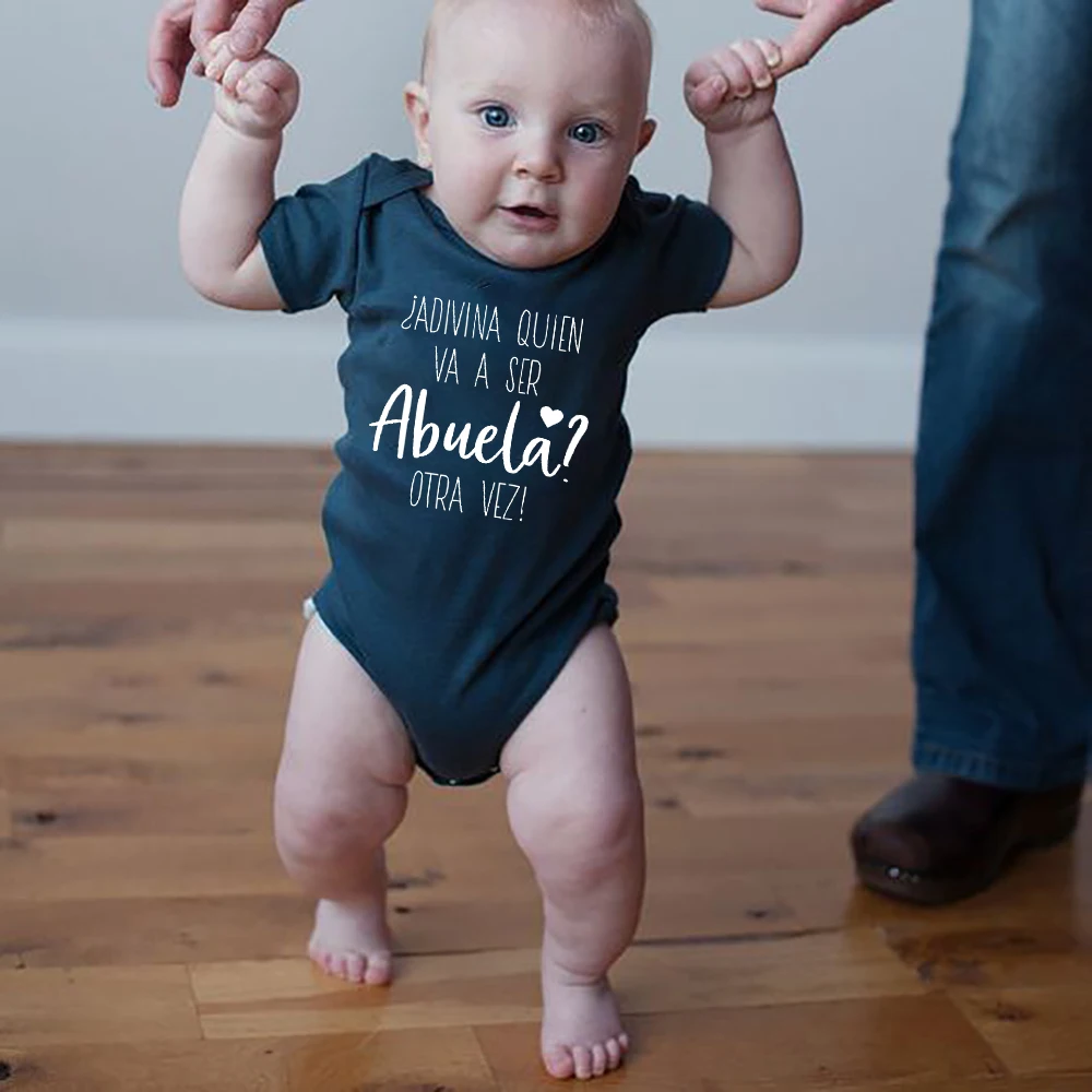 Adivina Quien Va A Ser Abuela Otra Vez Spanische Neugeborene Baby-Bodys Schwangerschaftsankündigung Säuglings-Overalls Lustige Geschenke