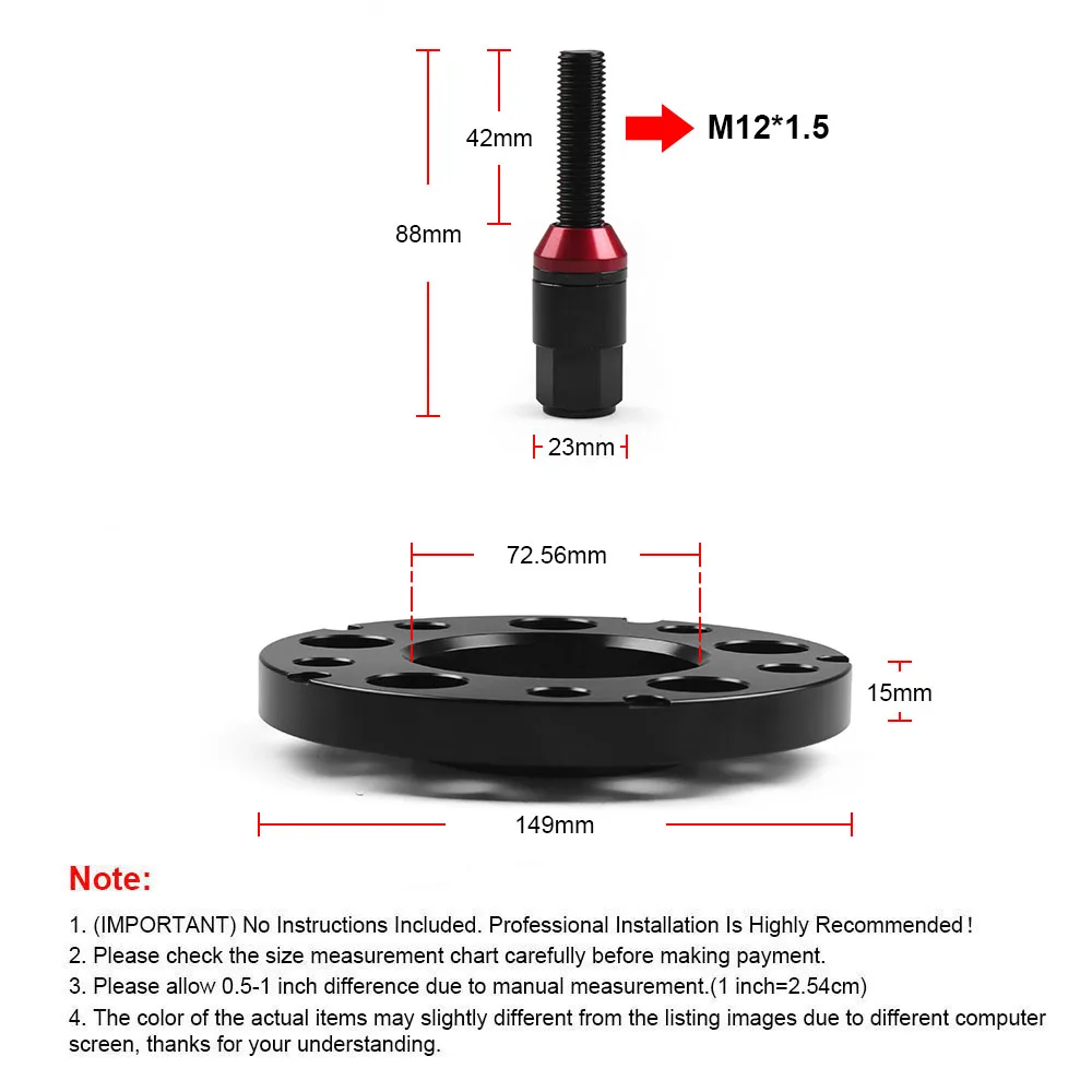 15mm 72.56mm 5x120mm Hubcentric Wheel Spacers M12x1.5 Tapered Bolts For BMW E36 E46 323 325 328 335i 545i